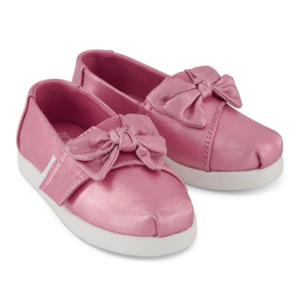 NIB TOMS Toddler 9 Rose Pink Metallic Alpargata Bow Slip On Shoes Girls EU 26